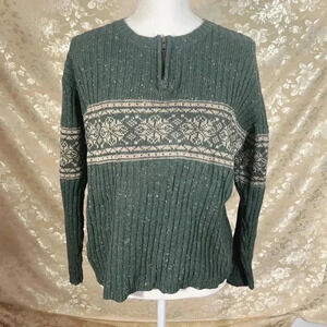 Vintage High Sierra Green Tan Design Quarter Zip Sweater Knit Women's Size XL